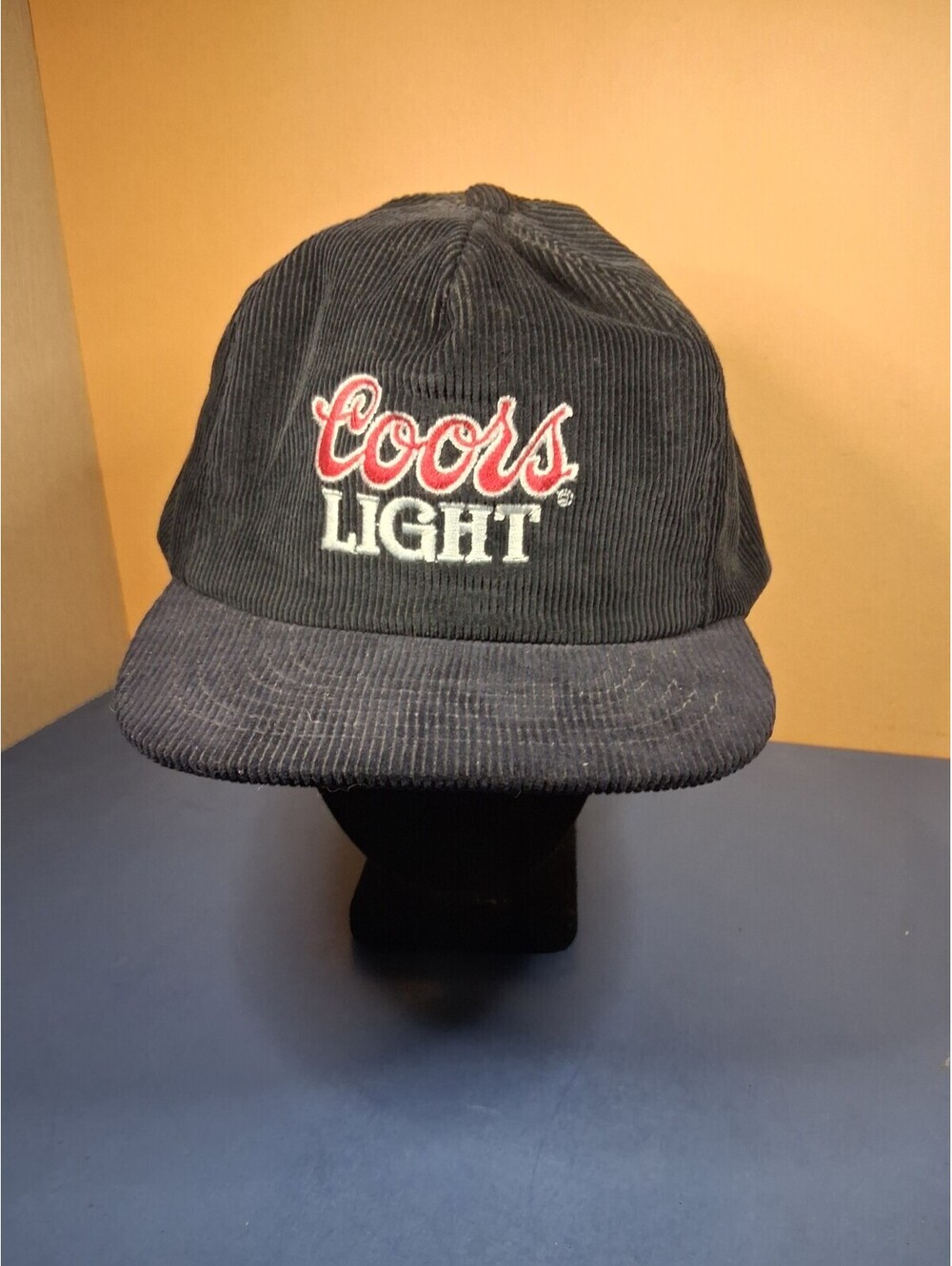 Coors Light Beer Hat Corduroy Black Adjustable Snap Black Logo Cotton EUC Clean